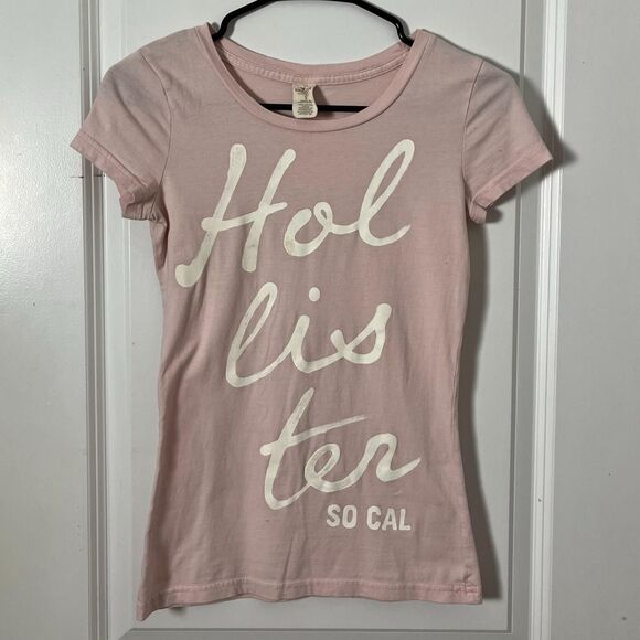 Vintage Y2K Hollister Light Pink Short Sleeves Form Fitting Graphic Tee (Size S) - Picture 1 of 5